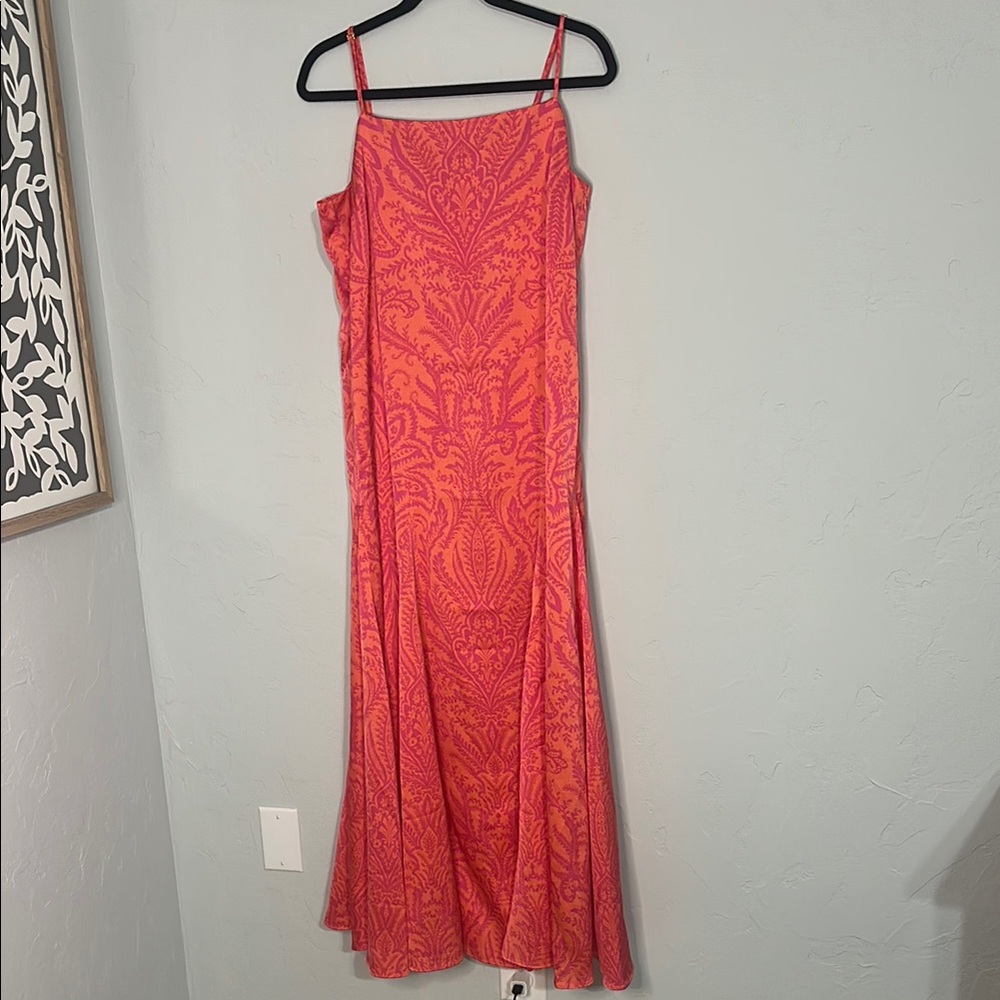 LOFT Womens Orange Pink Damask Paisley Square Neck Maxi Dress Size 10 Adjustable